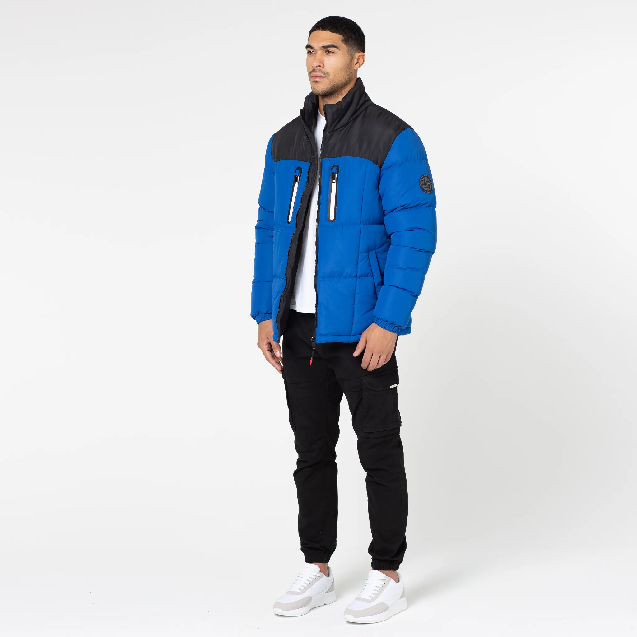 Contrast Zipped Funnel Neck Puffer Jacket | Cobalt Blue