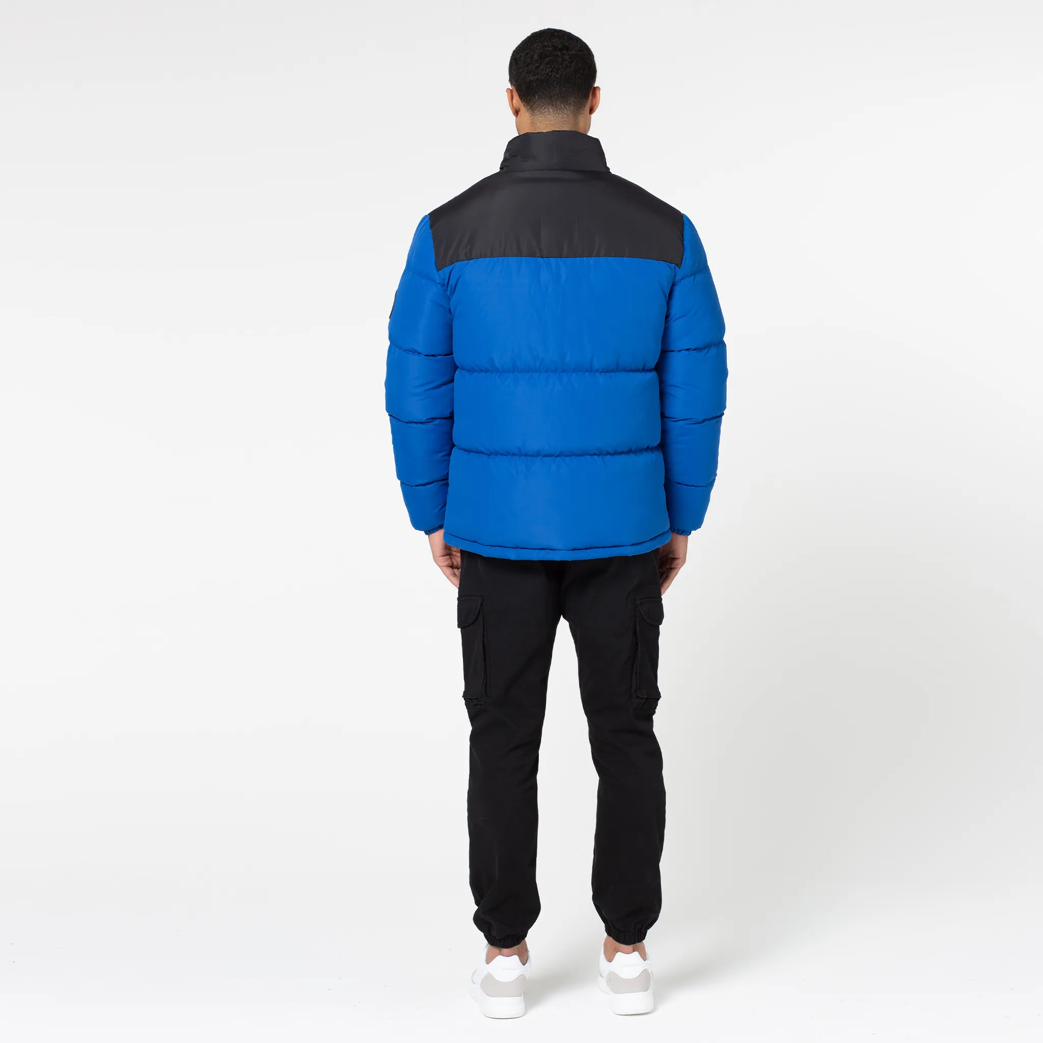 Contrast Zipped Funnel Neck Puffer Jacket | Cobalt Blue