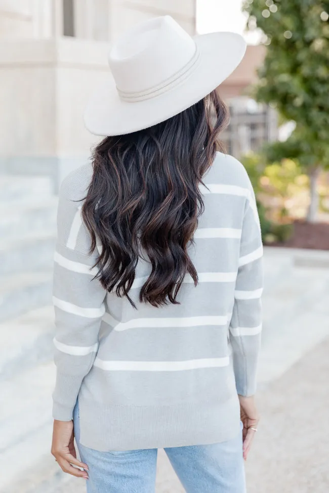 Crushing On You Grey Striped Crew Neck Sweater FINAL SALE