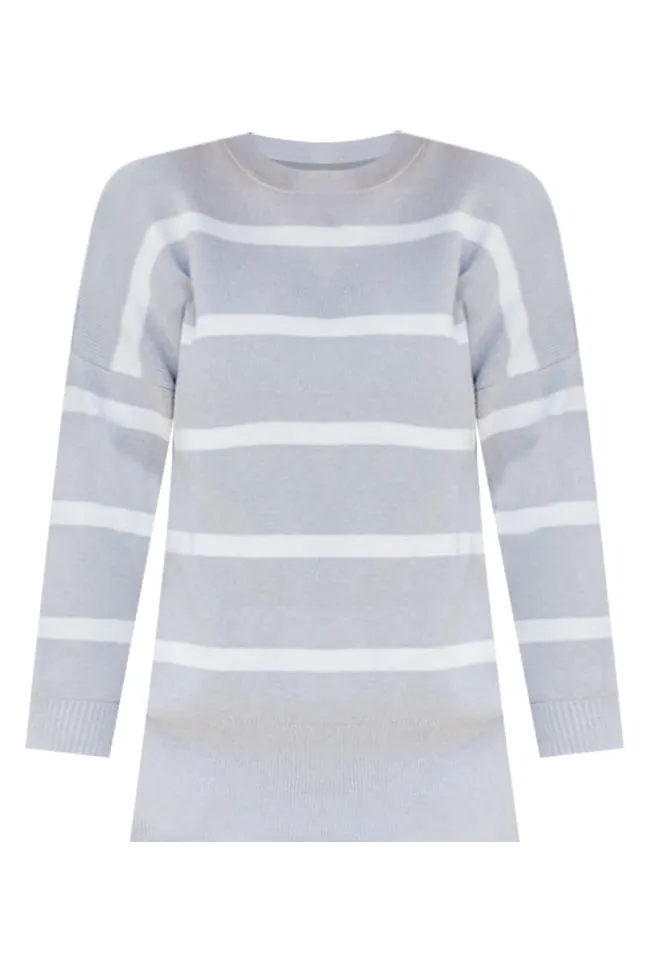 Crushing On You Grey Striped Crew Neck Sweater FINAL SALE