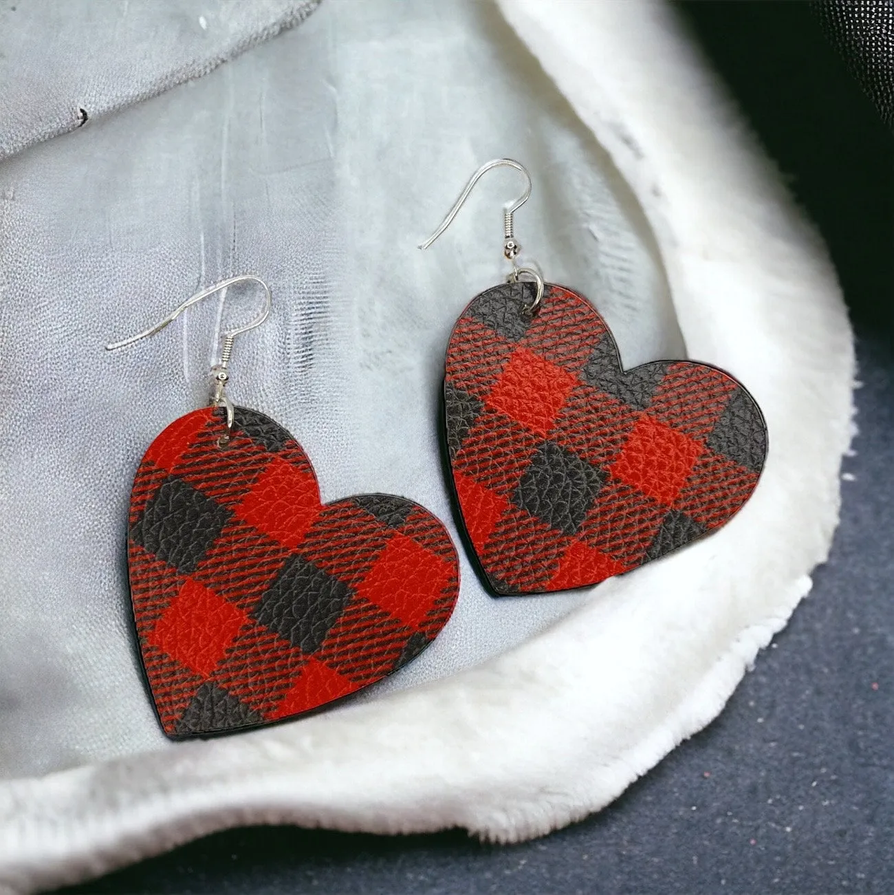 Heartfelt Style: Buffalo Plaid Love Dangle Earrings - Perfect for Valentine’s Day or Christmas!