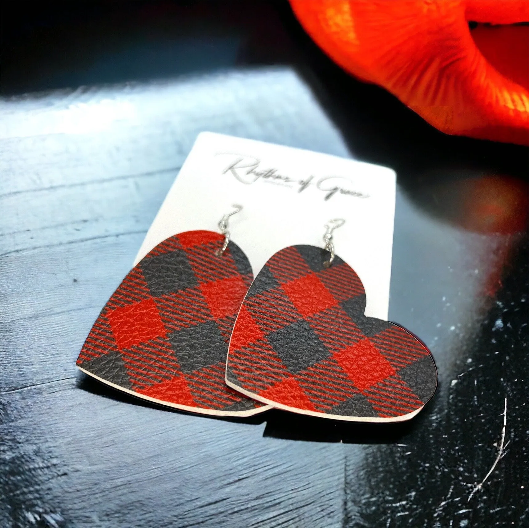 Heartfelt Style: Buffalo Plaid Love Dangle Earrings - Perfect for Valentine’s Day or Christmas!