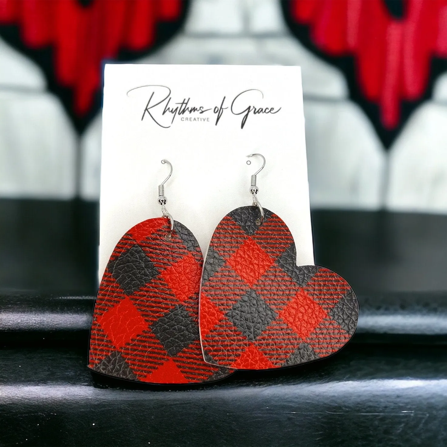 Heartfelt Style: Buffalo Plaid Love Dangle Earrings - Perfect for Valentine’s Day or Christmas!
