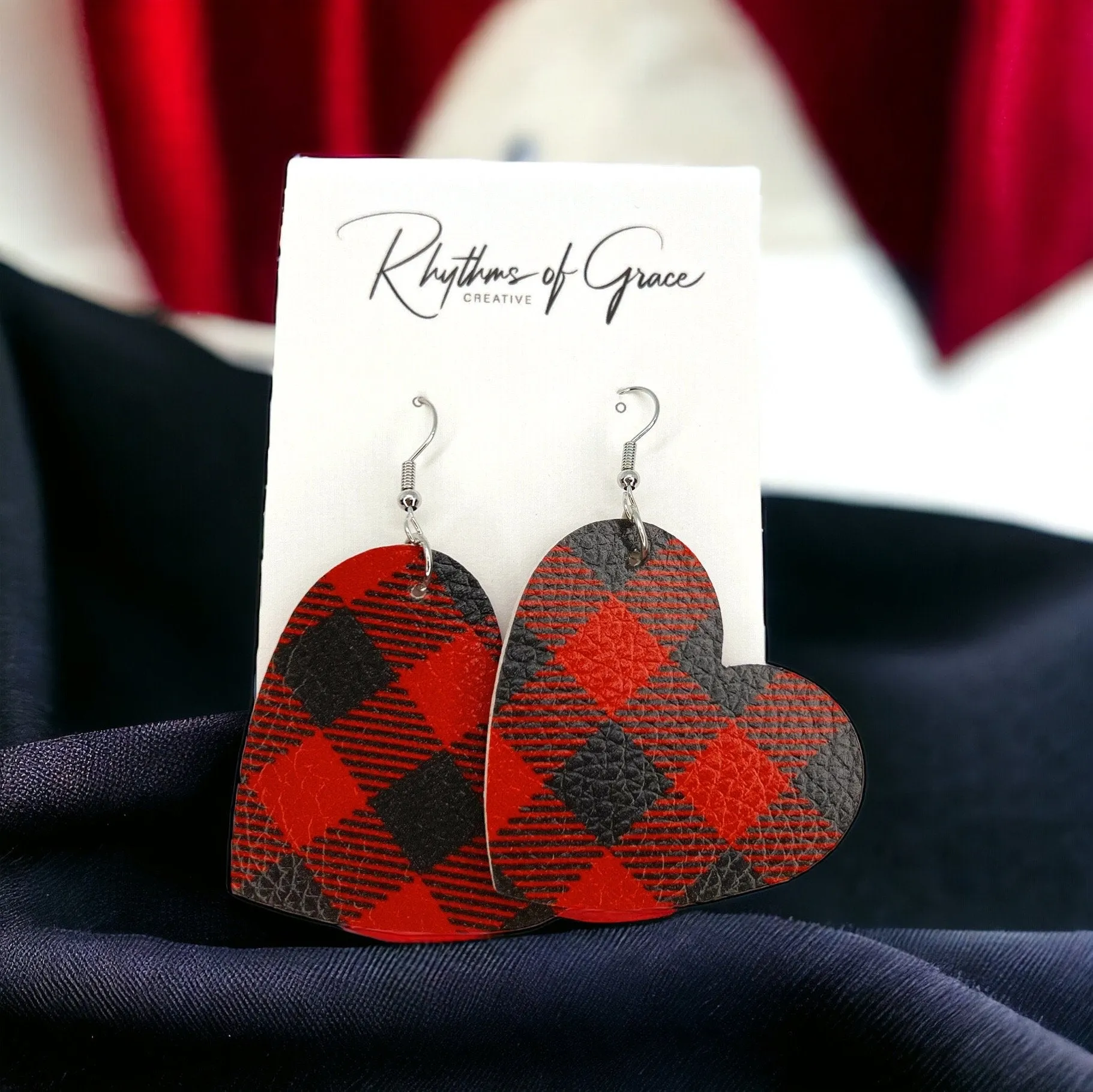 Heartfelt Style: Buffalo Plaid Love Dangle Earrings - Perfect for Valentine’s Day or Christmas!