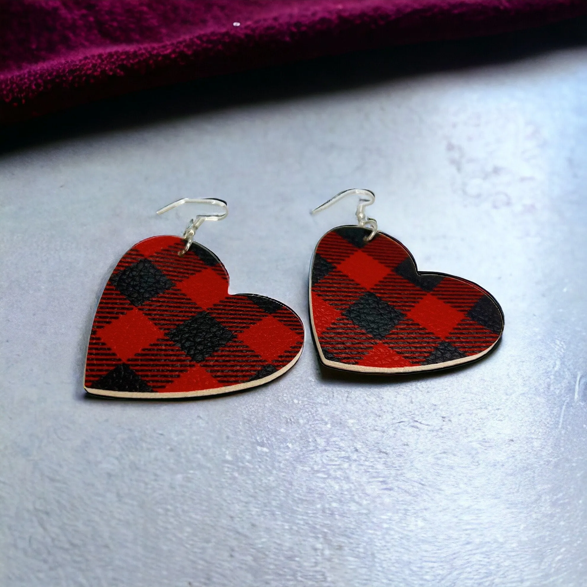 Heartfelt Style: Buffalo Plaid Love Dangle Earrings - Perfect for Valentine’s Day or Christmas!