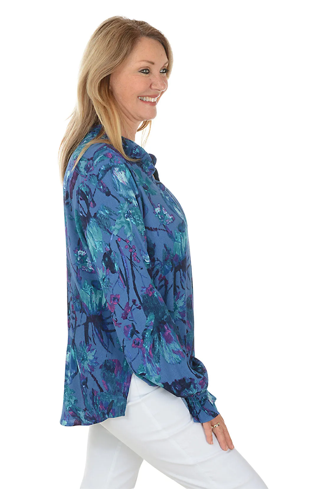 Jungle Berry Flounce Collar Blouse
