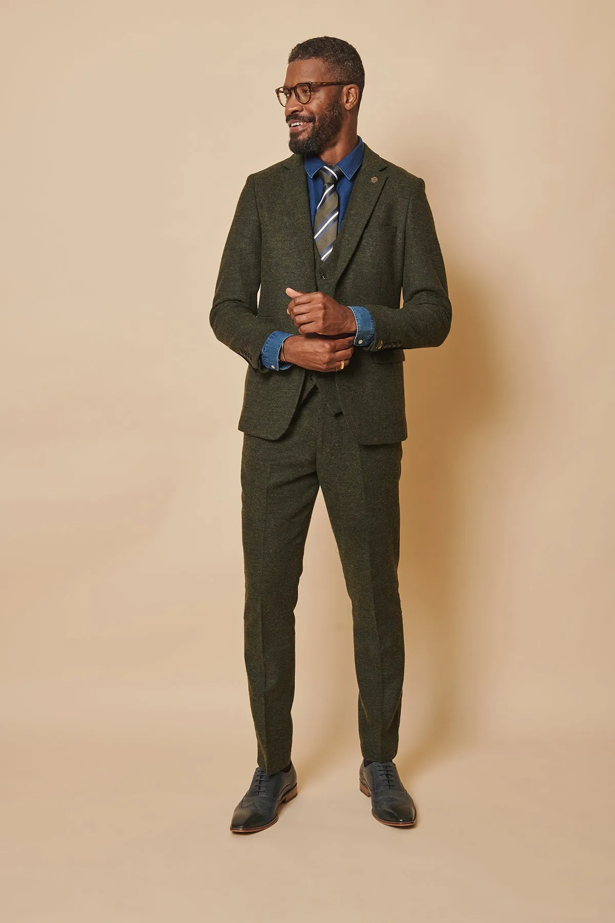 MARLOW - Olive Green Tweed Three Piece Suit