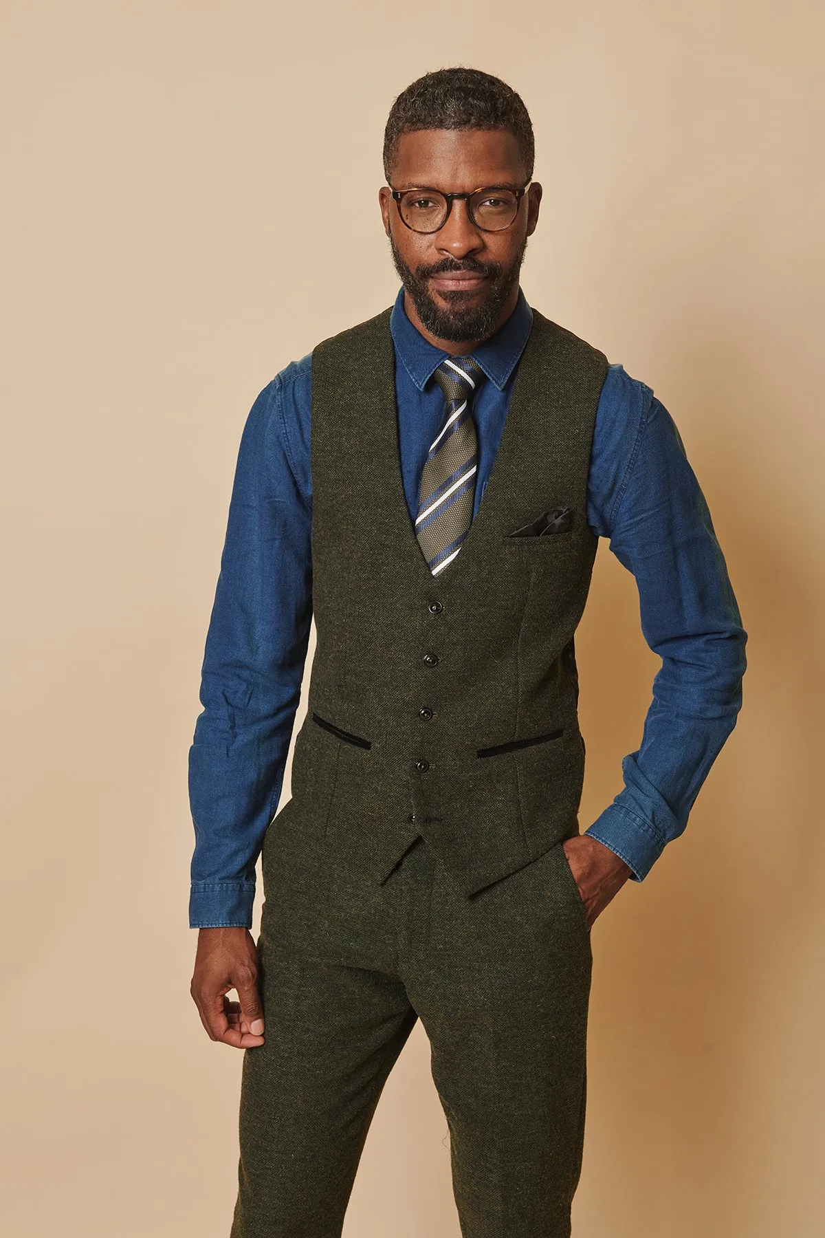 MARLOW - Olive Green Tweed Three Piece Suit