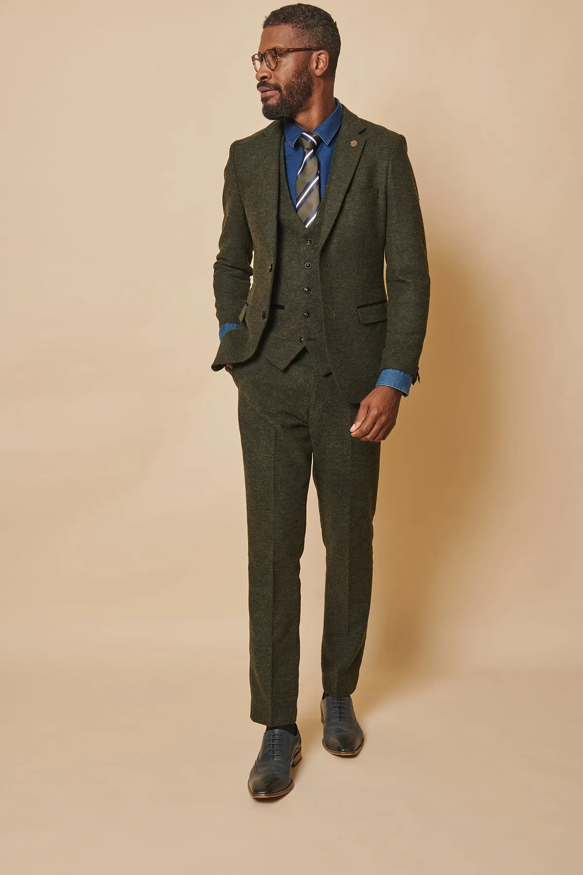 MARLOW - Olive Green Tweed Three Piece Suit