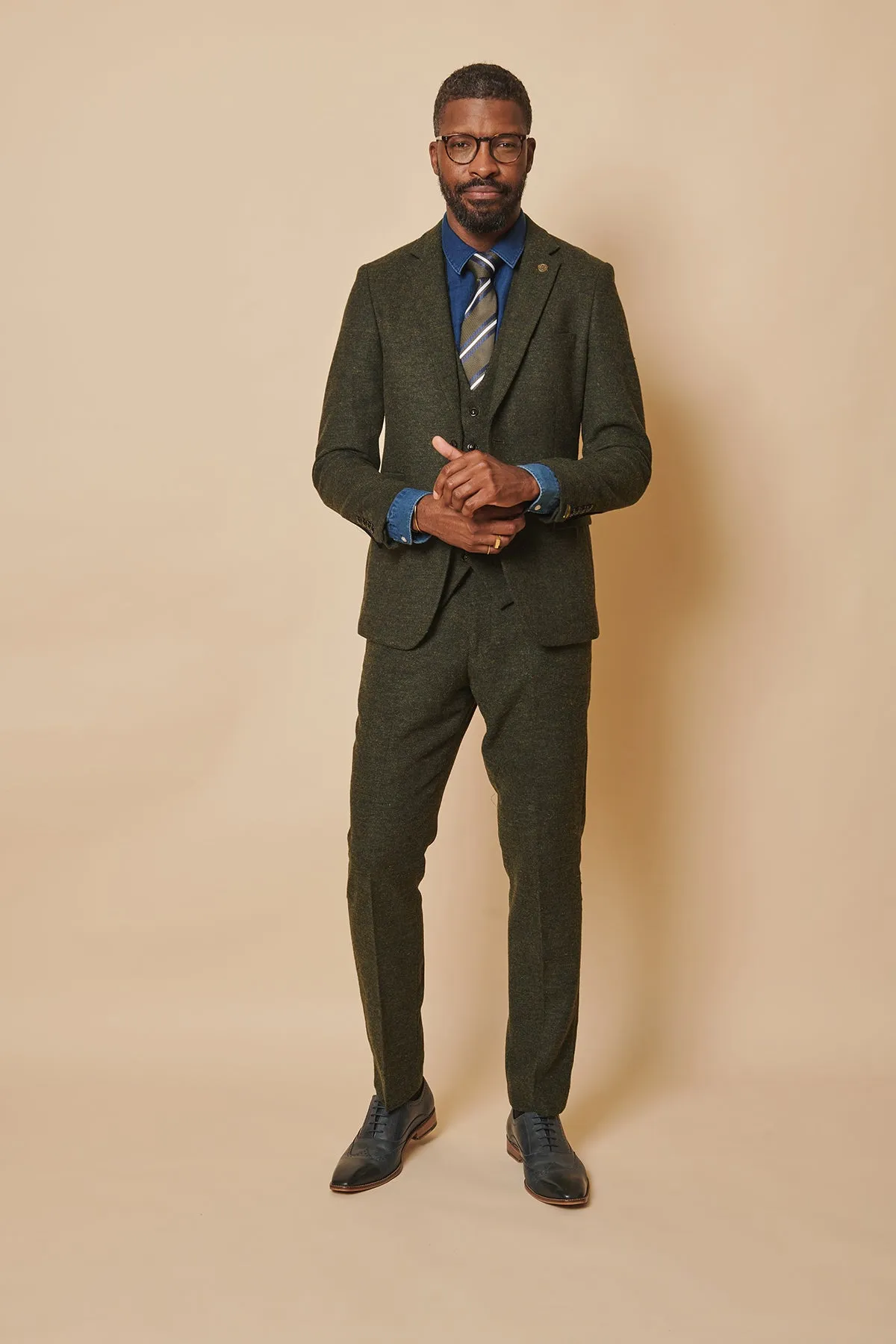 MARLOW - Olive Green Tweed Three Piece Suit