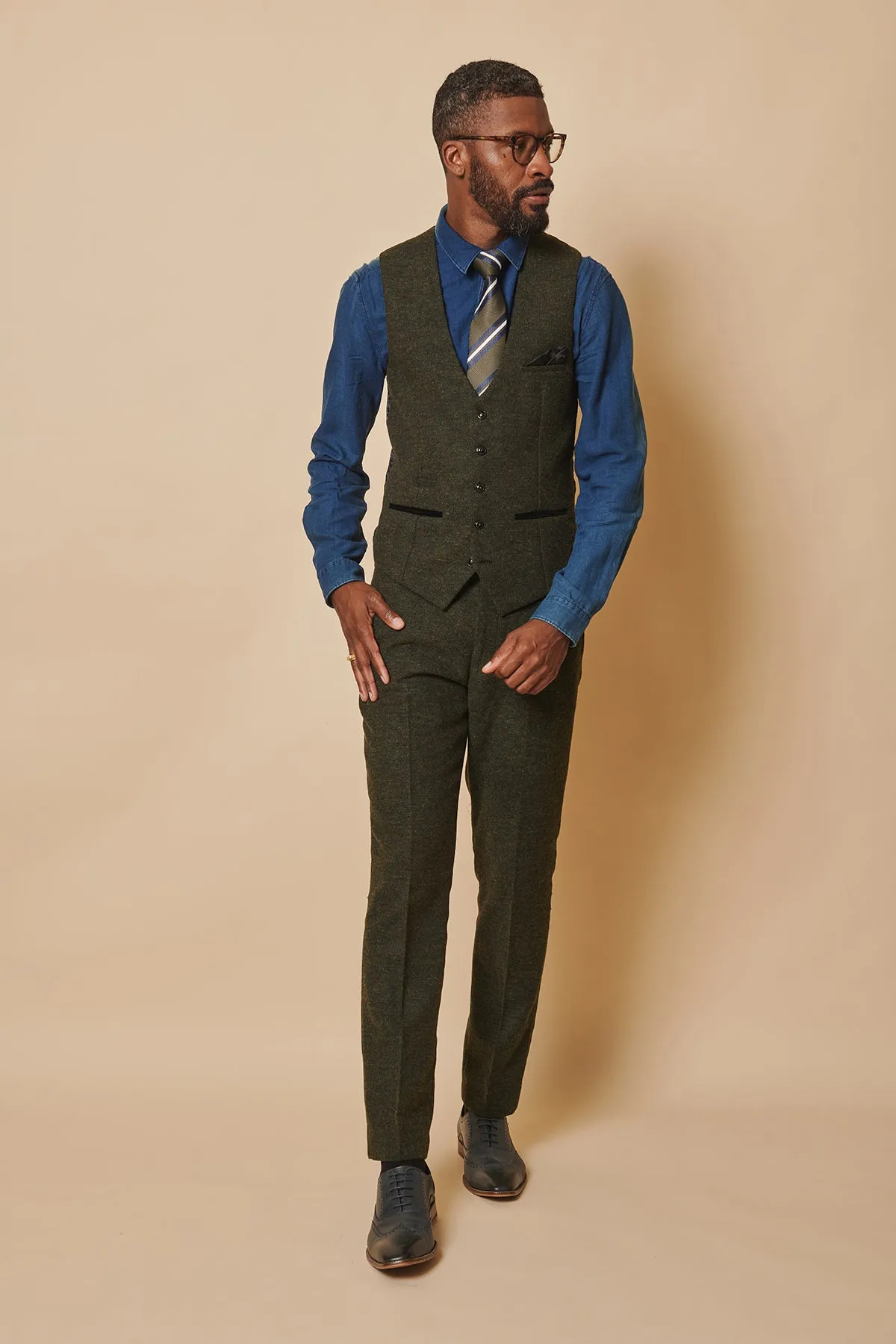 MARLOW - Olive Green Tweed Three Piece Suit