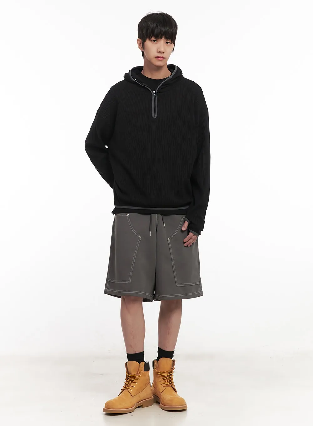 Men's Half-Zip Waffle Knit Hoodie IM519