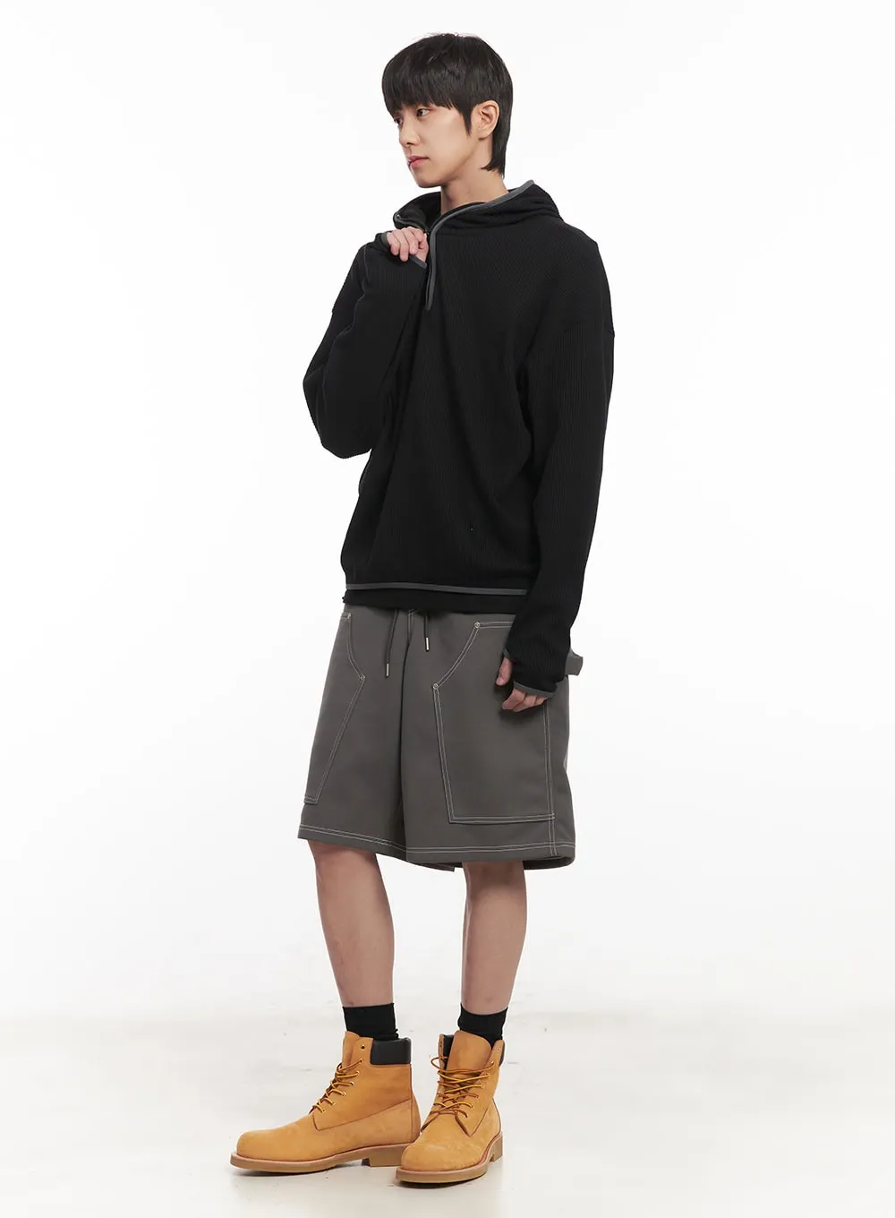 Men's Half-Zip Waffle Knit Hoodie IM519