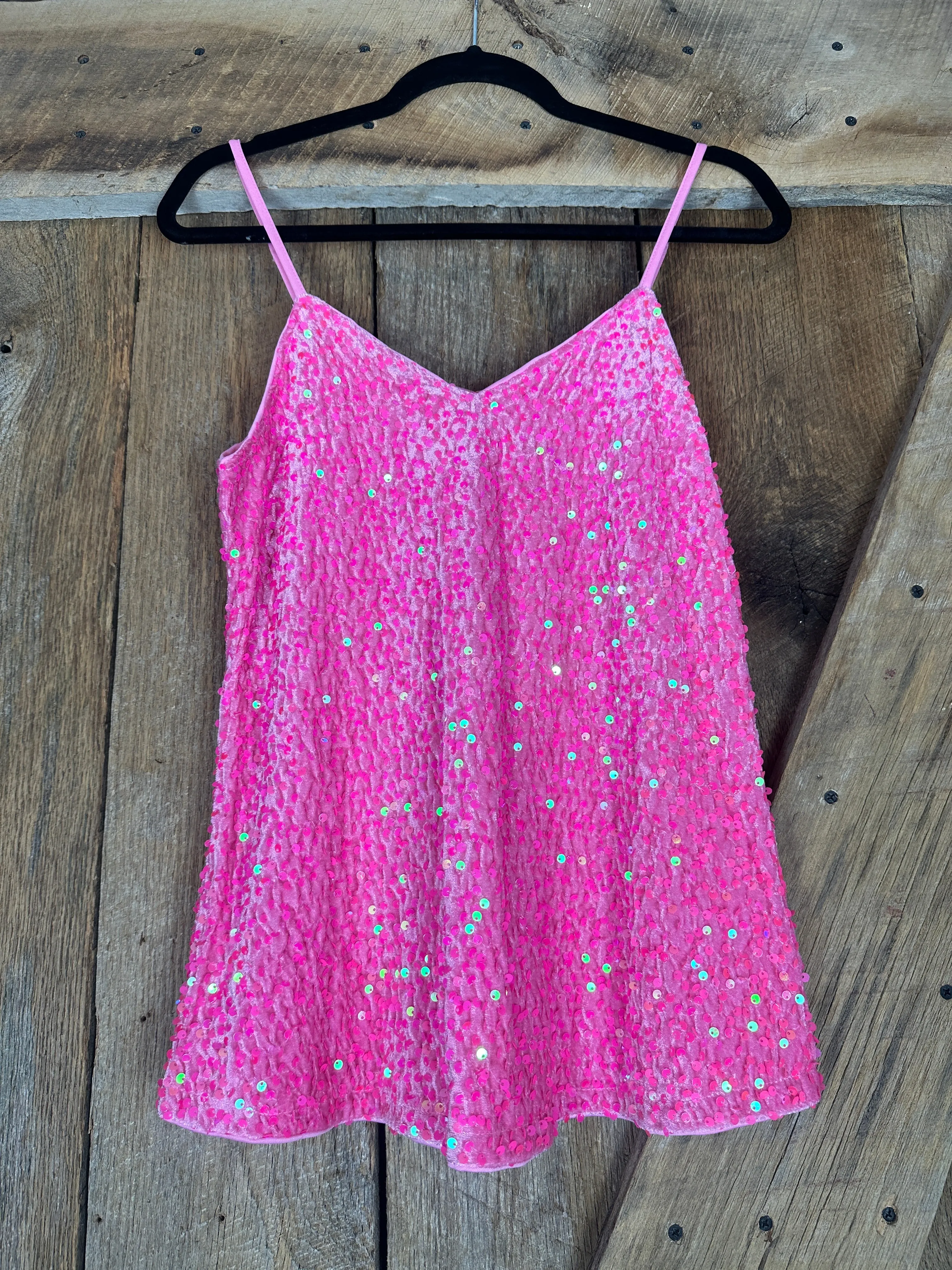 Neon Crushed Velvet Sequin Top
