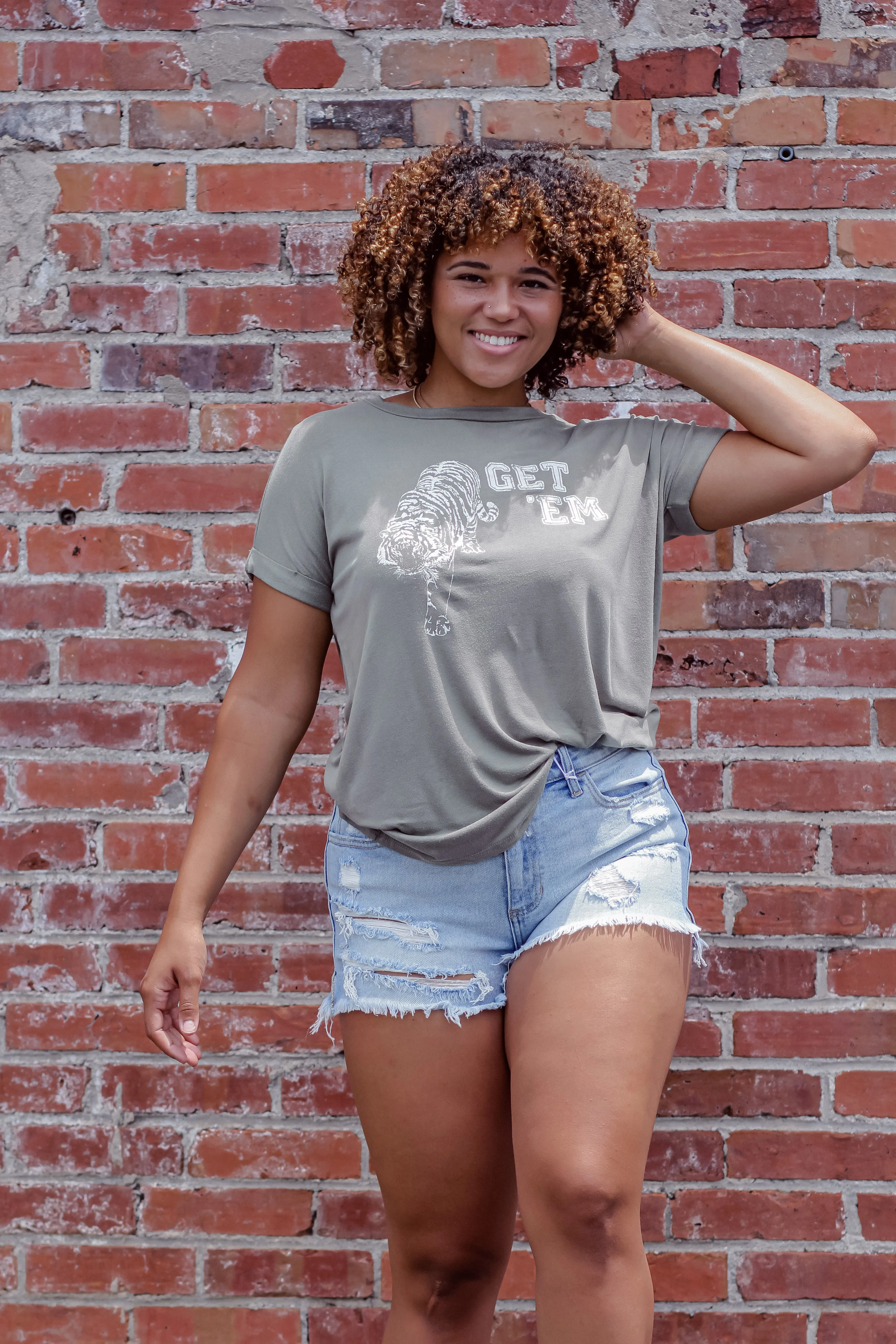 Olive Get Em' Tiger Graphic Tee
