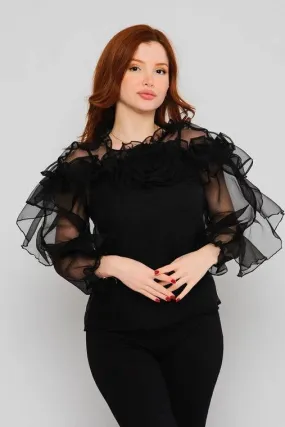 Ruffled Chiffon blouse 2pcs - Black