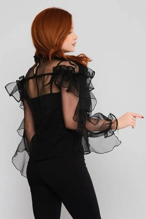 Ruffled Chiffon blouse 2pcs - Black