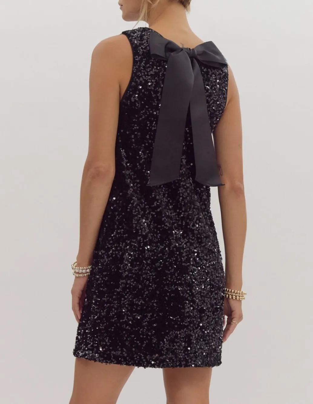 Solid Embellished Sleeveless Pullover Mini Dress