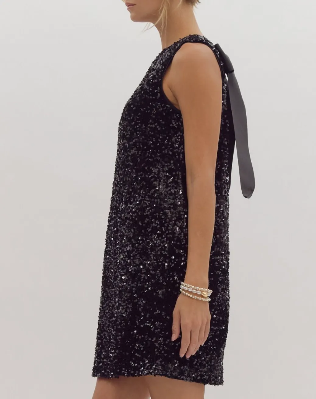 Solid Embellished Sleeveless Pullover Mini Dress