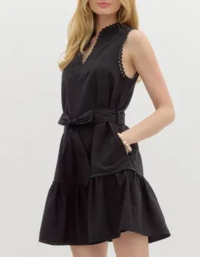 Solid V-Neck Band Collar Sleeveless Pullover Mini Dress