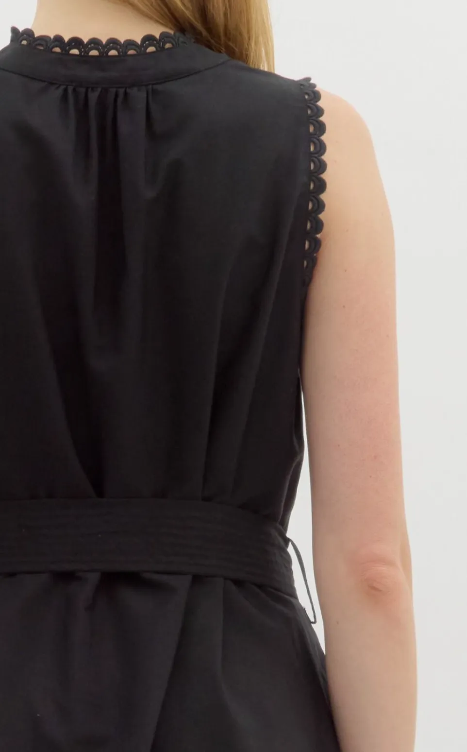 Solid V-Neck Band Collar Sleeveless Pullover Mini Dress