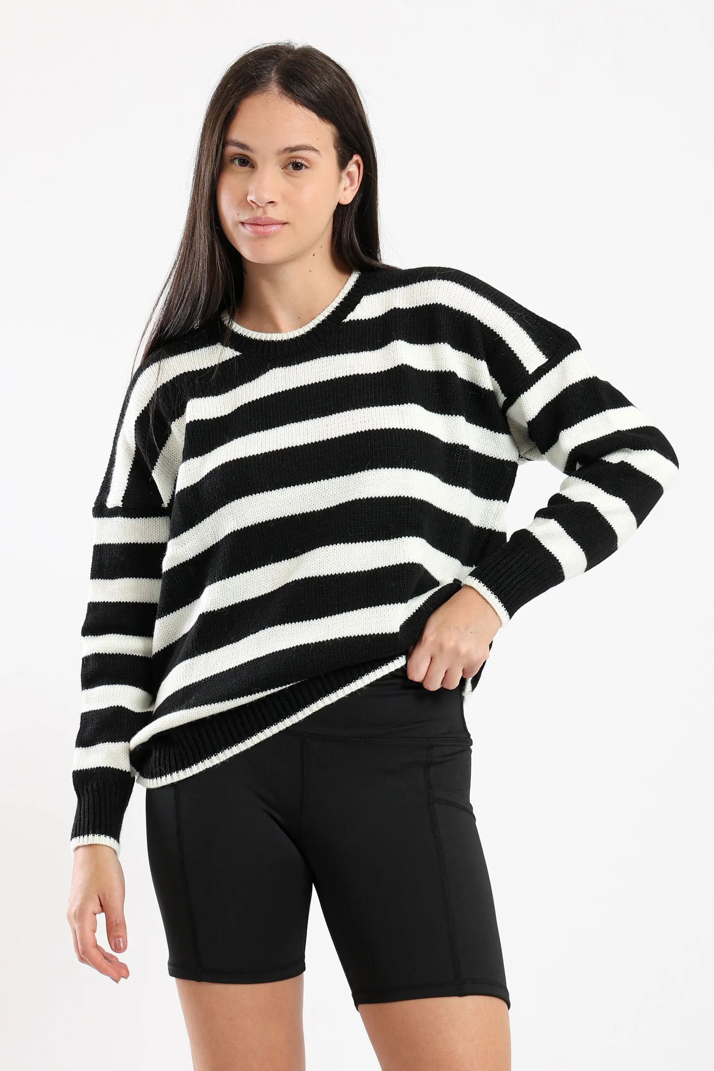 STRIPED KNIT SWEATER - BLACK