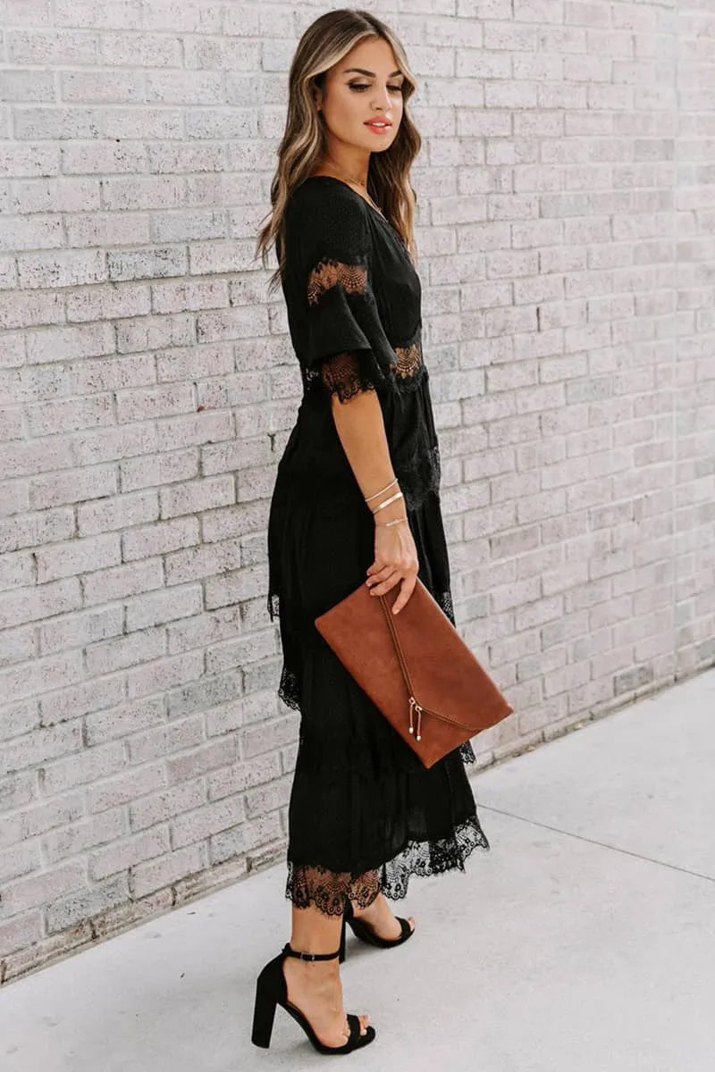 Tulle deep V pullover lace dress