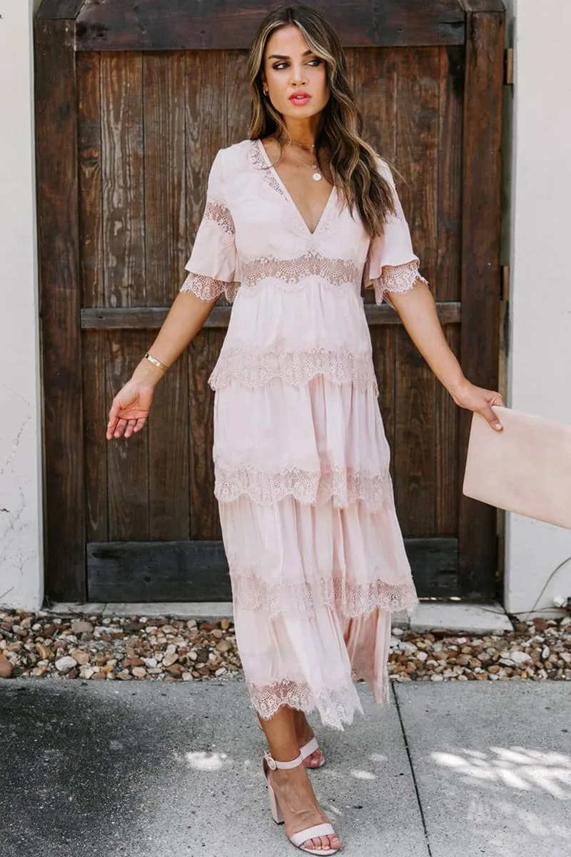 Tulle deep V pullover lace dress