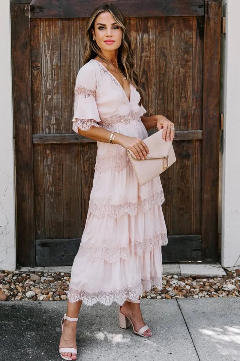 Tulle deep V pullover lace dress