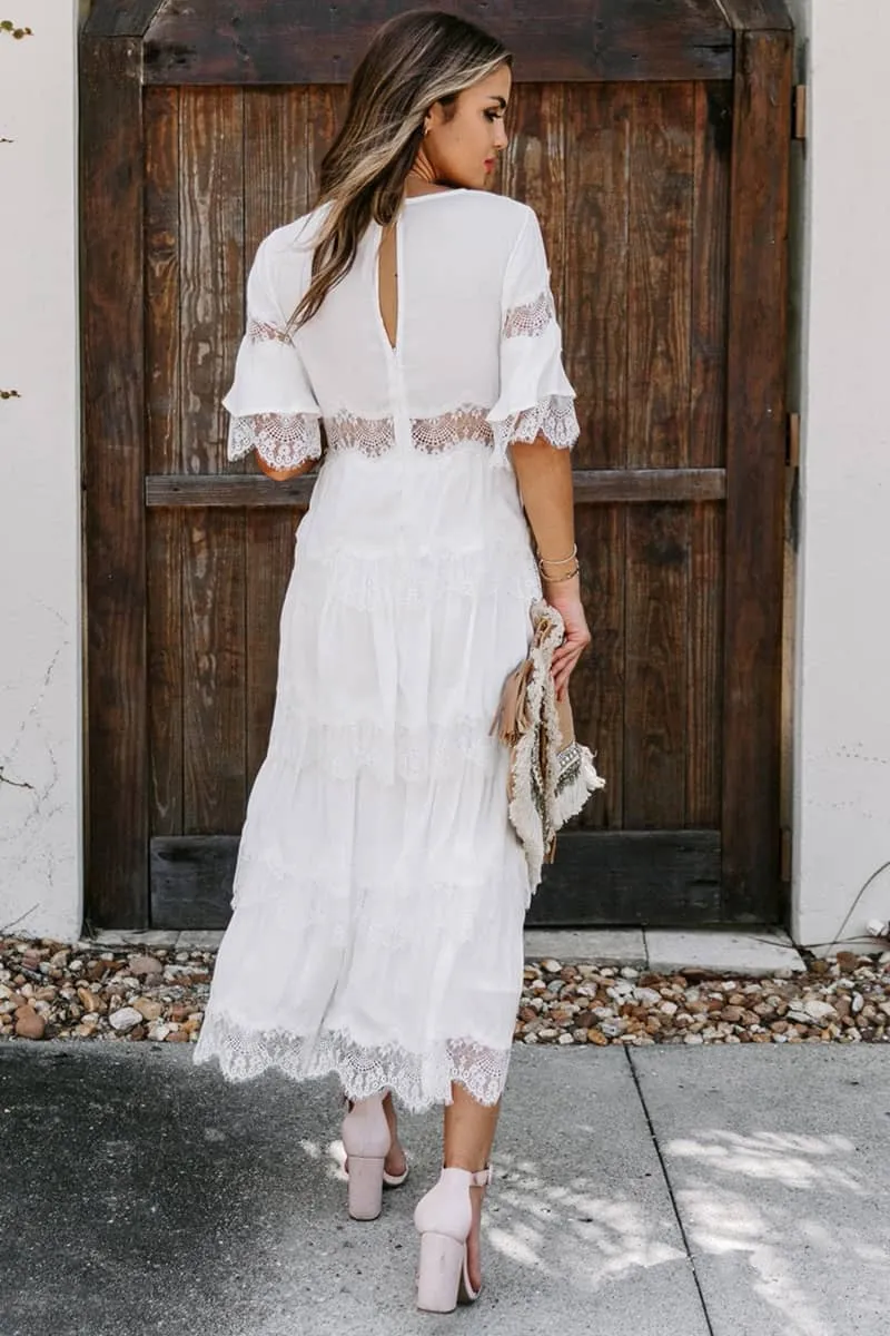 Tulle deep V pullover lace dress