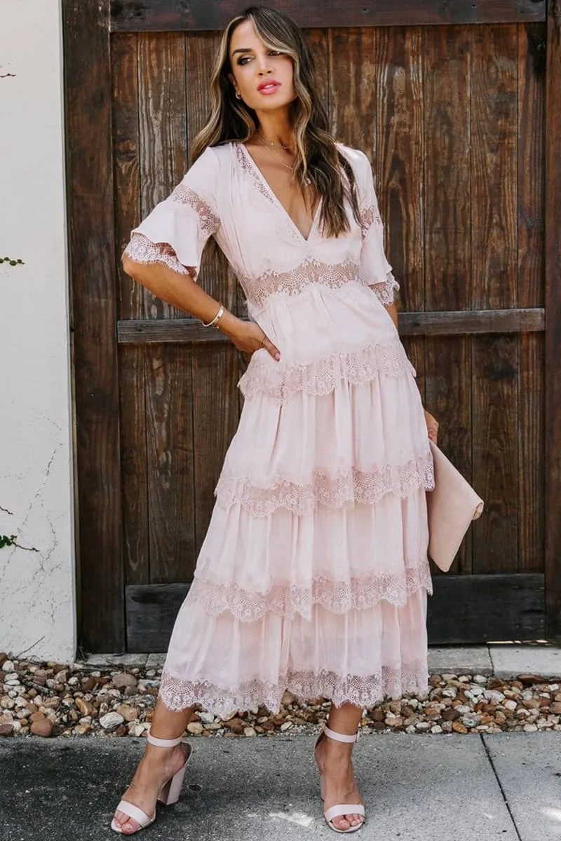 Tulle deep V pullover lace dress