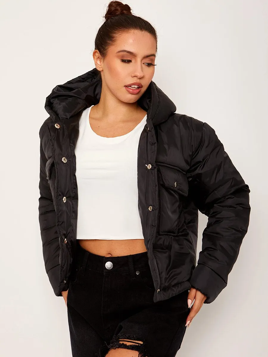Zarra Hooded Padded Puffer Jacket In Black