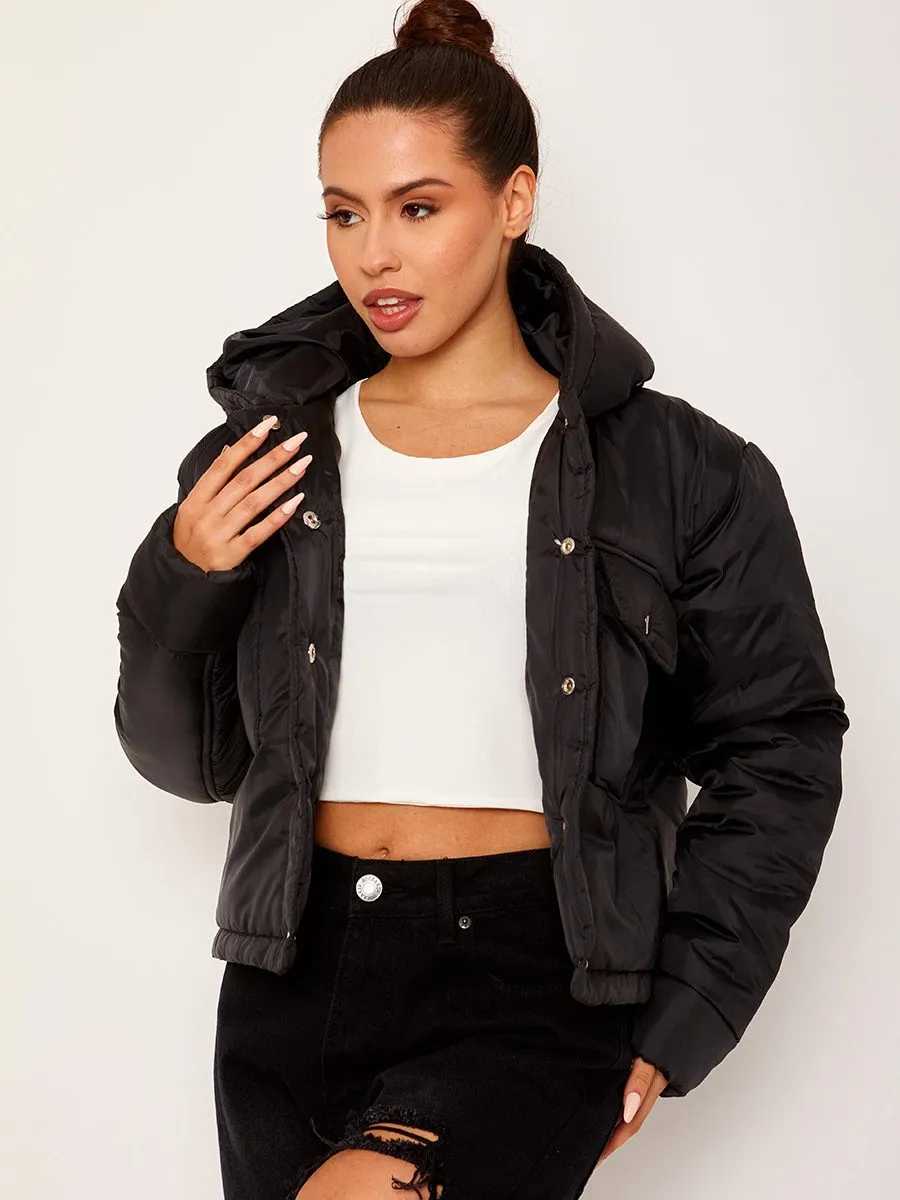 Zarra Hooded Padded Puffer Jacket In Black