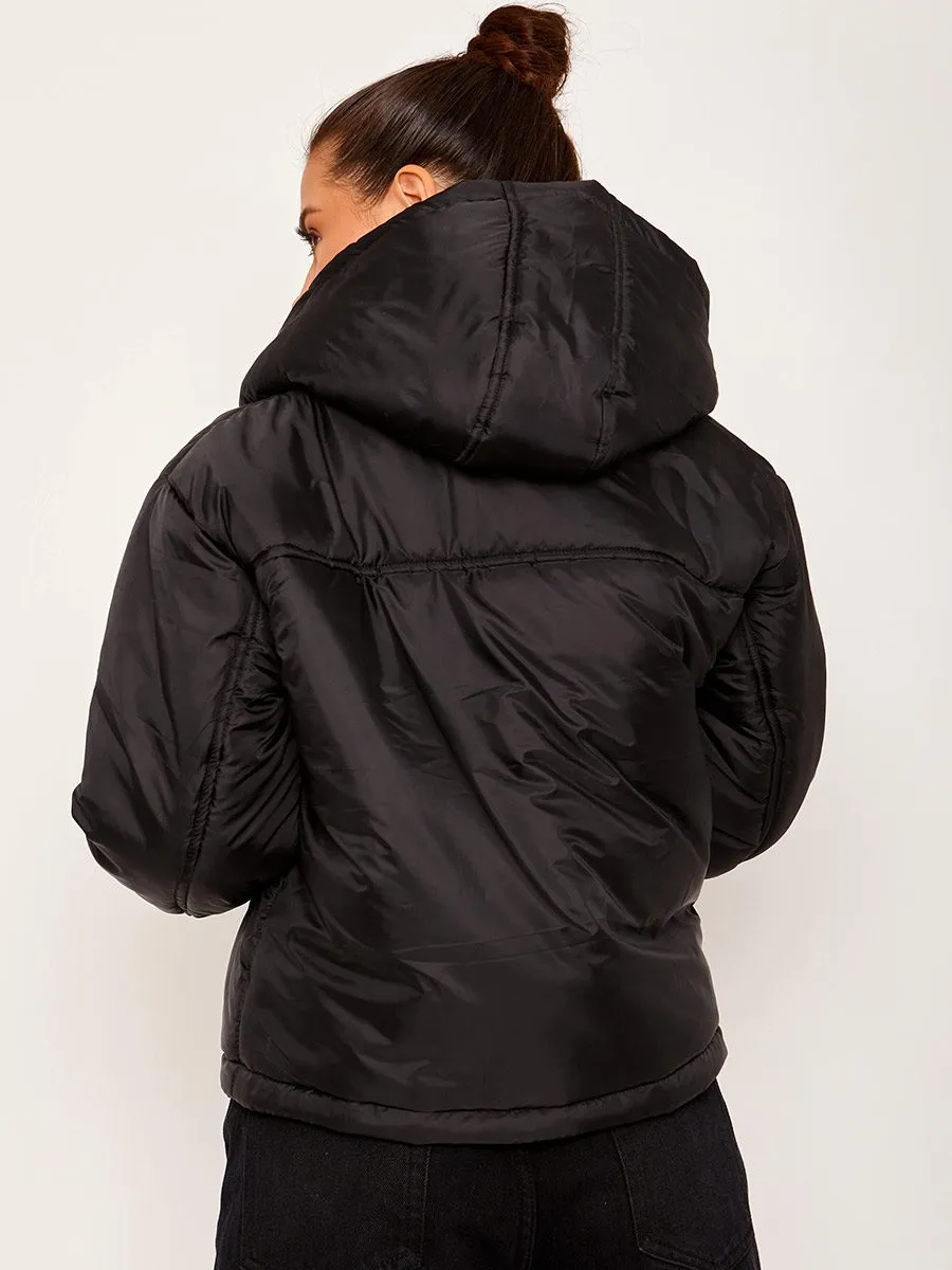 Zarra Hooded Padded Puffer Jacket In Black
