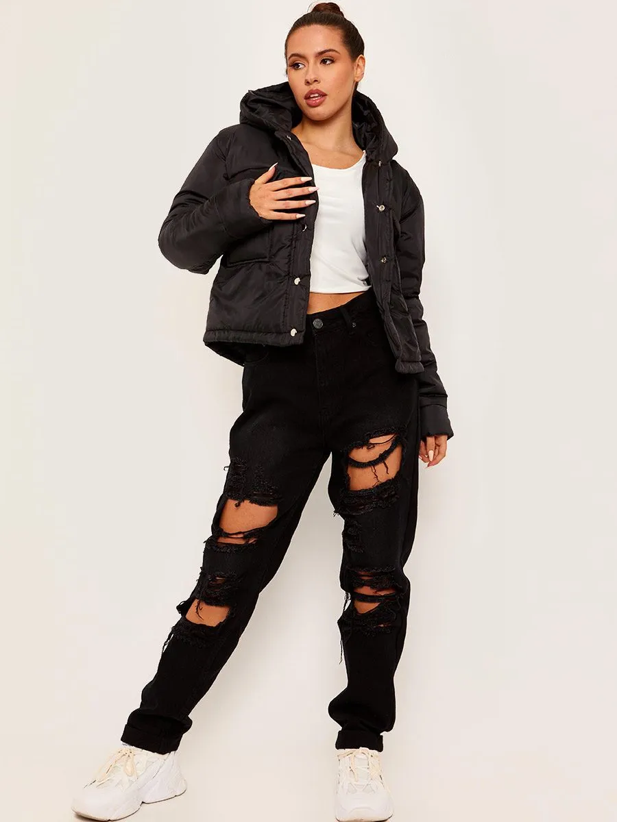 Zarra Hooded Padded Puffer Jacket In Black